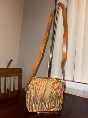 Salvatore Ferragamo Tan Dragonfly Print Crossbody Bag in beautiful condition